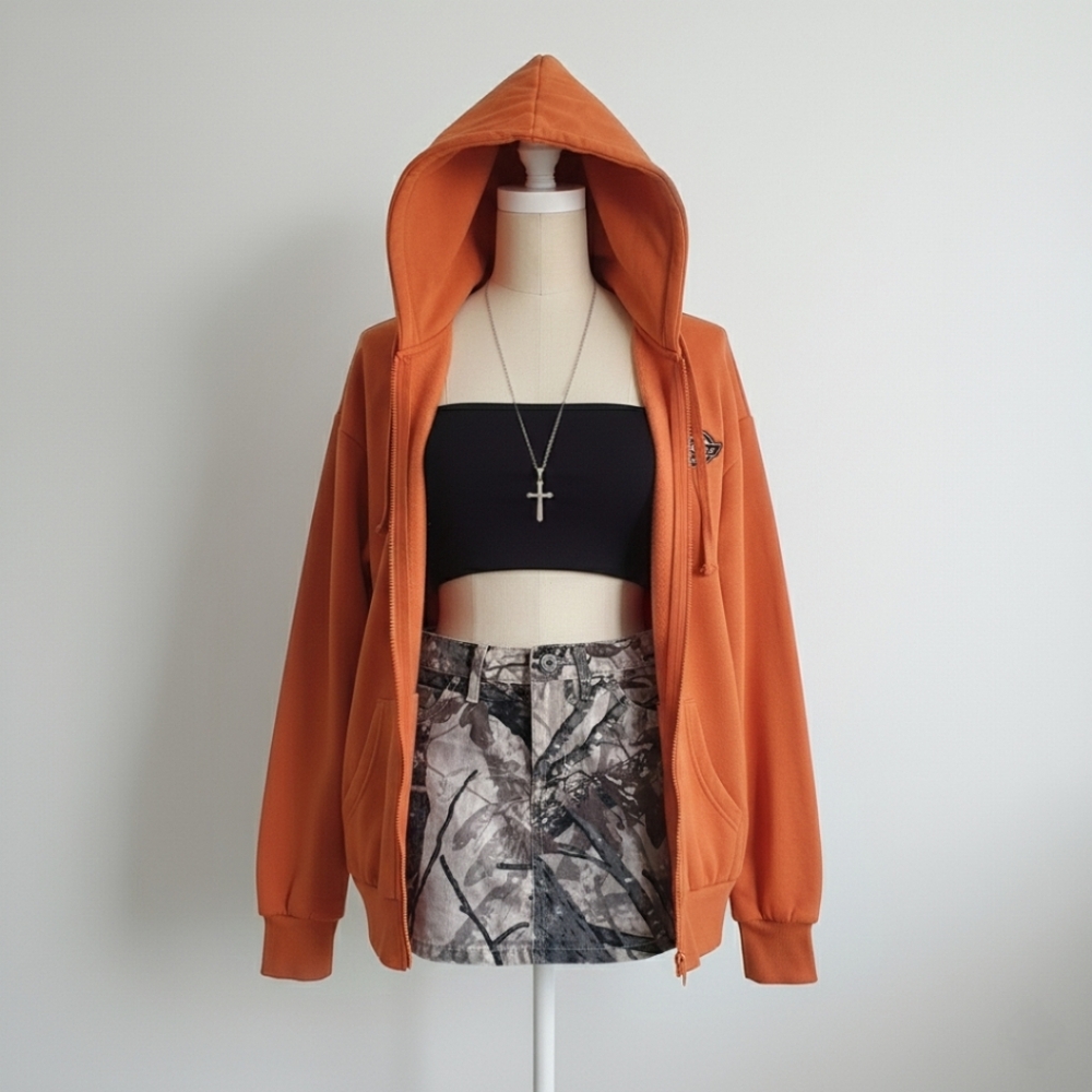 Dickies Mens Zip Up Orange Hoodie